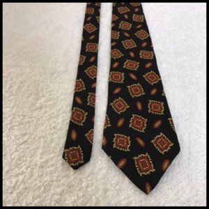 Pregio Black Red Vintage Look Print Silk Tie